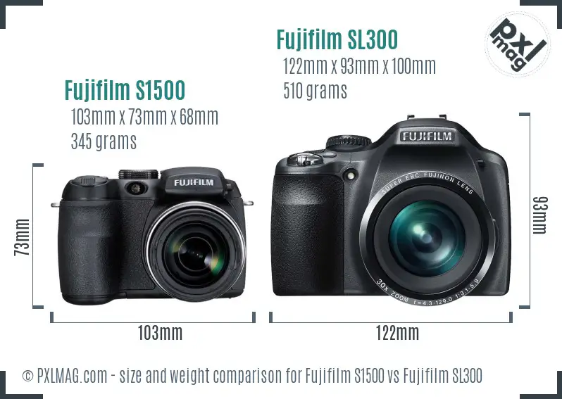Fujifilm S1500 vs Fujifilm SL300 size comparison