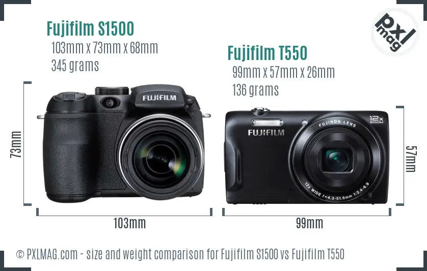 Fujifilm S1500 vs Fujifilm T550 size comparison