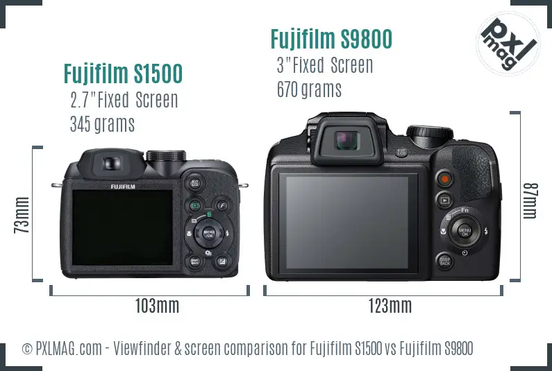 Fujifilm S1500 vs Fujifilm S9800 Screen and Viewfinder comparison