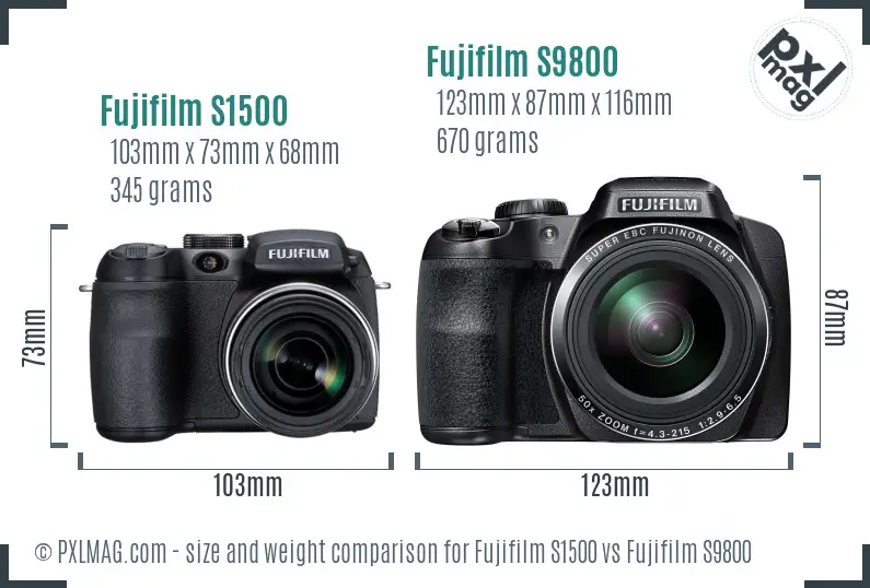 Fujifilm S1500 vs Fujifilm S9800 size comparison