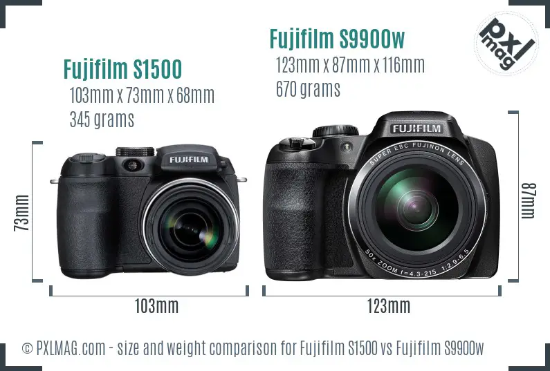 Fujifilm S1500 vs Fujifilm S9900w size comparison