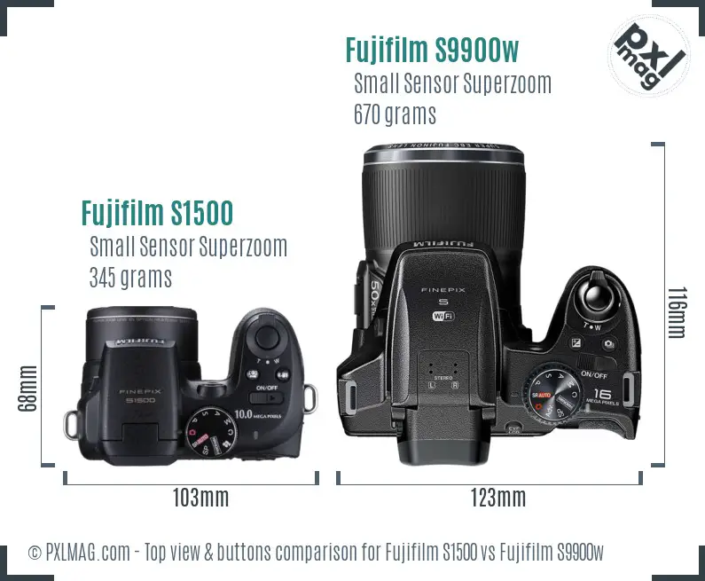 Fujifilm S1500 vs Fujifilm S9900w top view buttons comparison