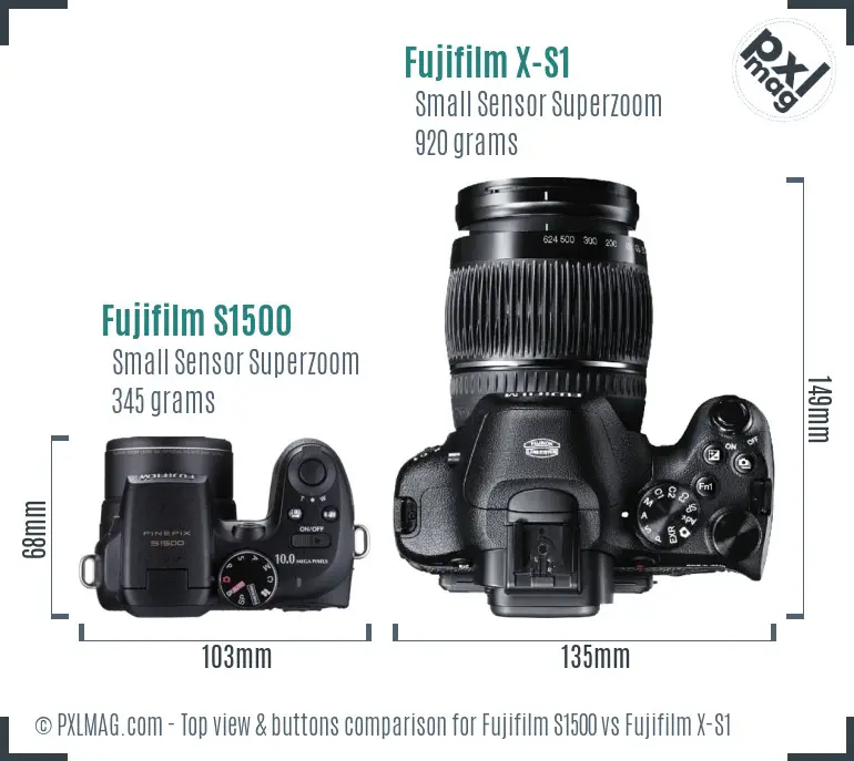 Fujifilm S1500 vs Fujifilm X-S1 top view buttons comparison