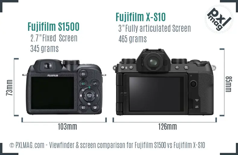 Fujifilm S1500 vs Fujifilm X-S10 Screen and Viewfinder comparison