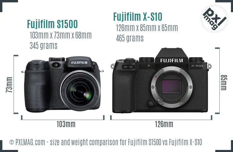 Fujifilm S1500 vs Fujifilm X-S10 size comparison