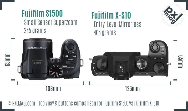 Fujifilm S1500 vs Fujifilm X-S10 top view buttons comparison