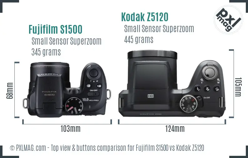 Fujifilm S1500 vs Kodak Z5120 top view buttons comparison