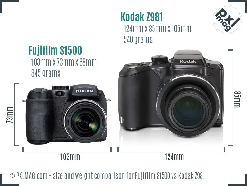 Fujifilm S1500 vs Kodak Z981 size comparison