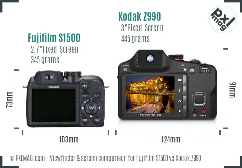 Fujifilm S1500 vs Kodak Z990 Screen and Viewfinder comparison