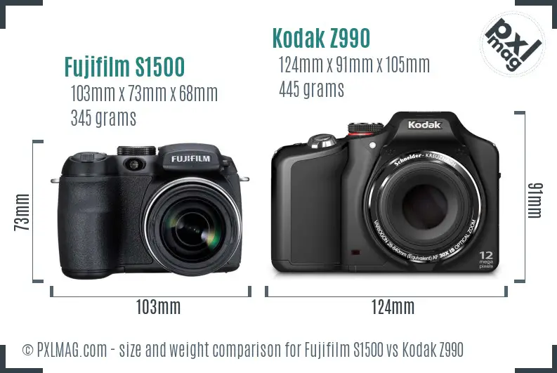 Fujifilm S1500 vs Kodak Z990 size comparison
