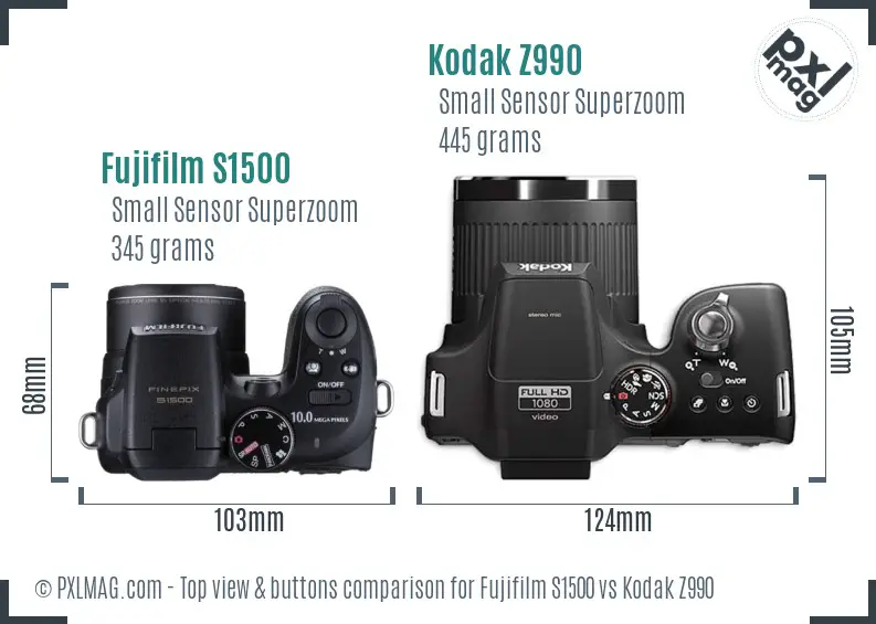 Fujifilm S1500 vs Kodak Z990 top view buttons comparison
