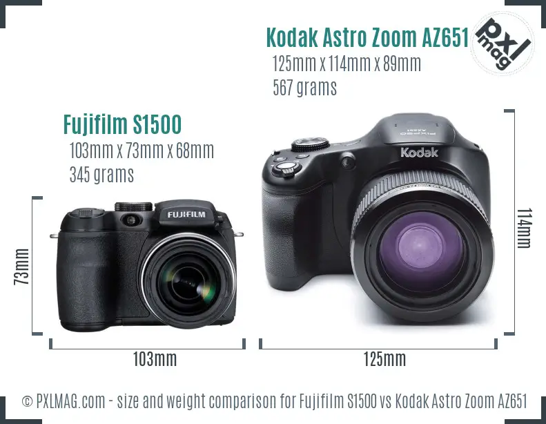 Fujifilm S1500 vs Kodak Astro Zoom AZ651 size comparison