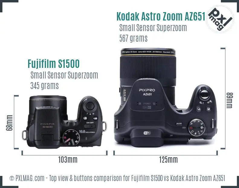 Fujifilm S1500 vs Kodak Astro Zoom AZ651 top view buttons comparison