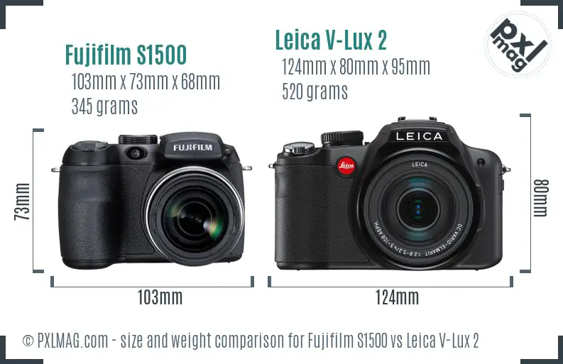 Fujifilm S1500 vs Leica V-Lux 2 size comparison