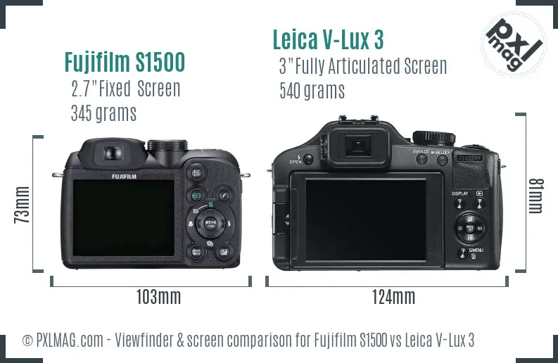 Fujifilm S1500 vs Leica V-Lux 3 Screen and Viewfinder comparison