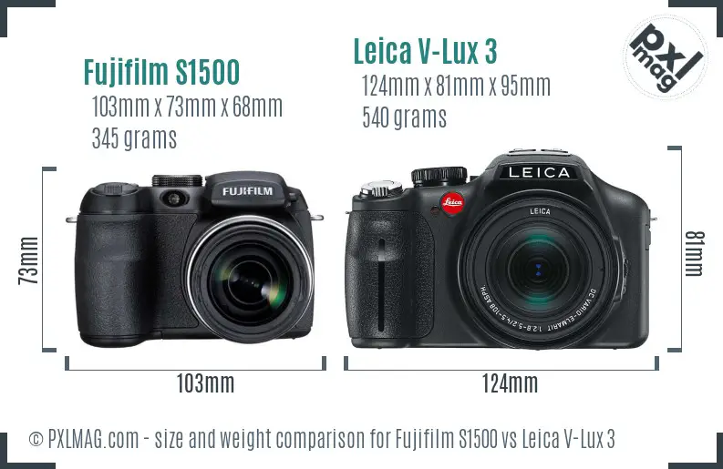 Fujifilm S1500 vs Leica V-Lux 3 size comparison