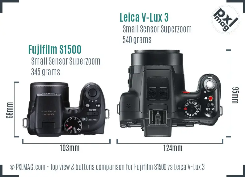 Fujifilm S1500 vs Leica V-Lux 3 top view buttons comparison