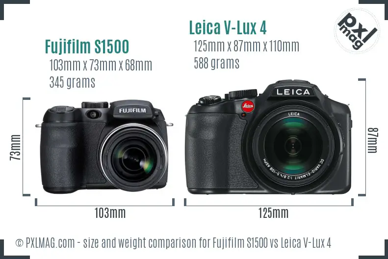 Fujifilm S1500 vs Leica V-Lux 4 size comparison