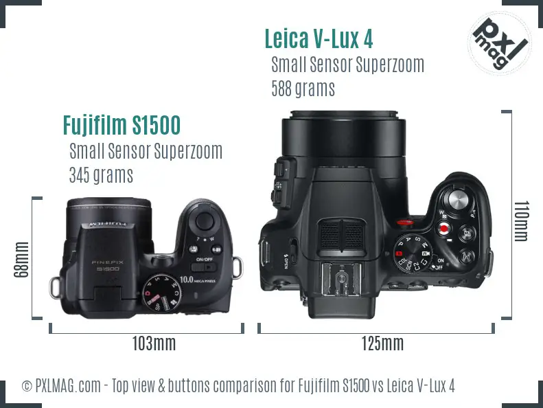 Fujifilm S1500 vs Leica V-Lux 4 top view buttons comparison