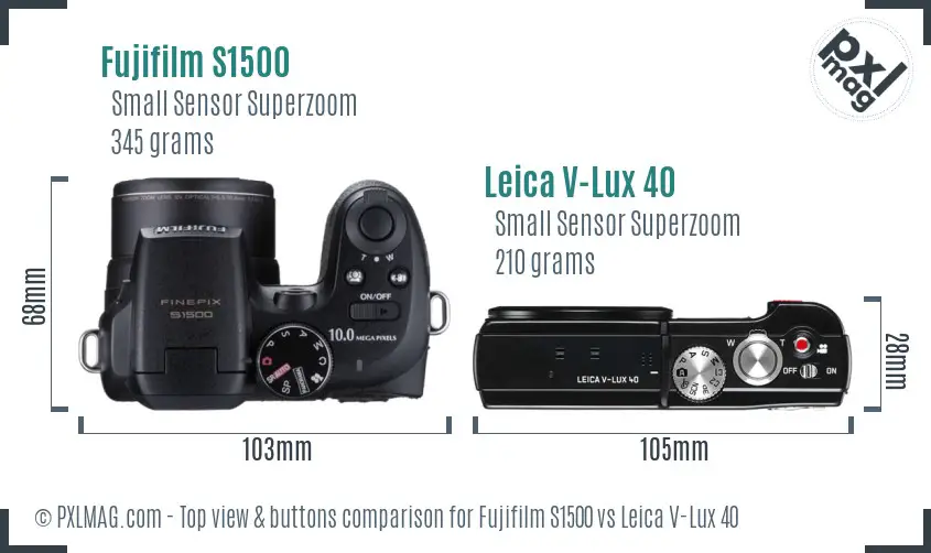 Fujifilm S1500 vs Leica V-Lux 40 top view buttons comparison