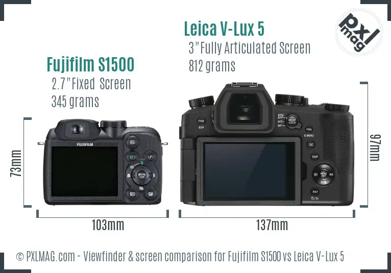 Fujifilm S1500 vs Leica V-Lux 5 Screen and Viewfinder comparison