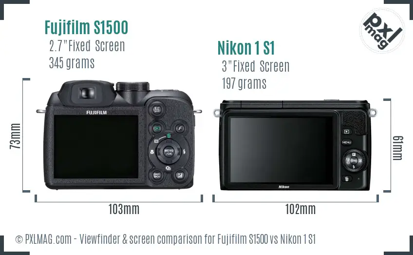Fujifilm S1500 vs Nikon 1 S1 Screen and Viewfinder comparison
