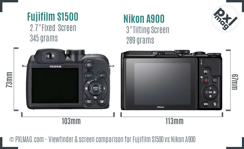 Fujifilm S1500 vs Nikon A900 Screen and Viewfinder comparison
