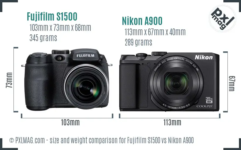 Fujifilm S1500 vs Nikon A900 size comparison