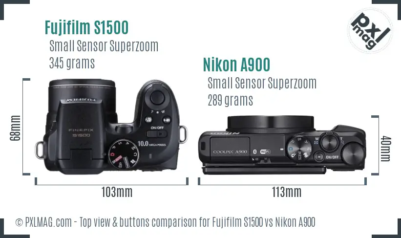 Fujifilm S1500 vs Nikon A900 top view buttons comparison