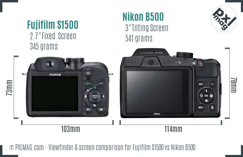 Fujifilm S1500 vs Nikon B500 Screen and Viewfinder comparison