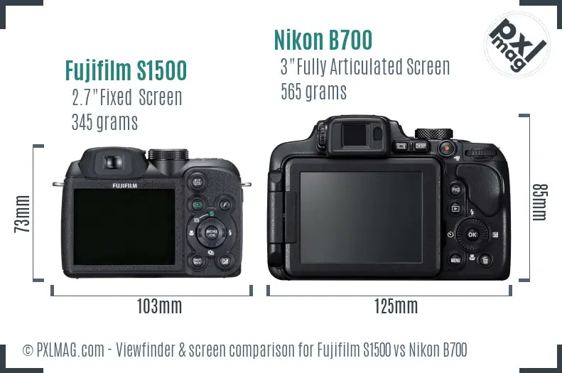 Fujifilm S1500 vs Nikon B700 Screen and Viewfinder comparison