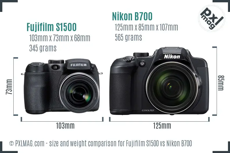 Fujifilm S1500 vs Nikon B700 size comparison