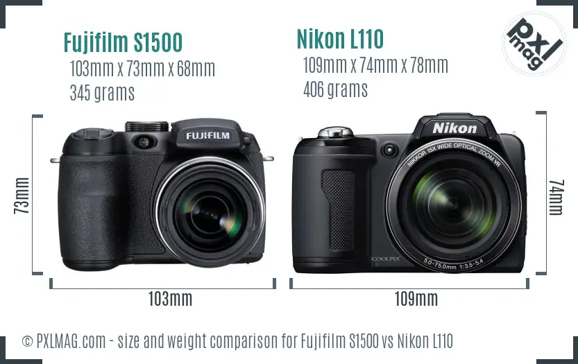 Fujifilm S1500 vs Nikon L110 size comparison Fujifilm S1500 vs Nikon L110 size comparison
