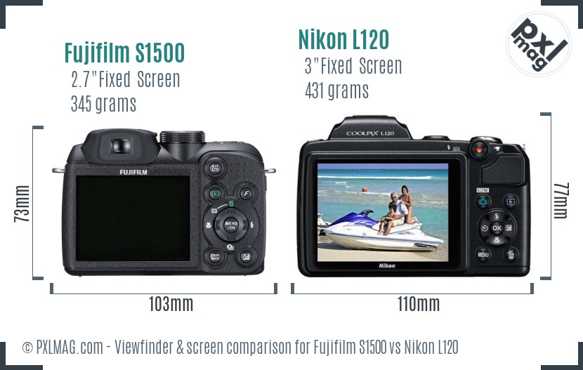 Fujifilm S1500 vs Nikon L120 Screen and Viewfinder comparison