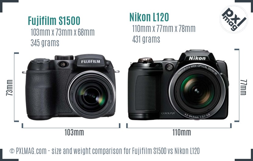Fujifilm S1500 vs Nikon L120 size comparison