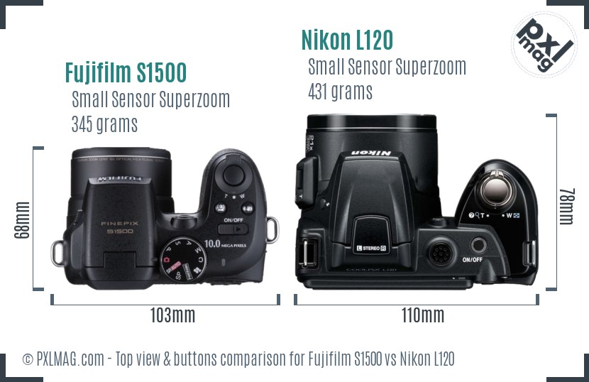 Fujifilm S1500 vs Nikon L120 top view buttons comparison