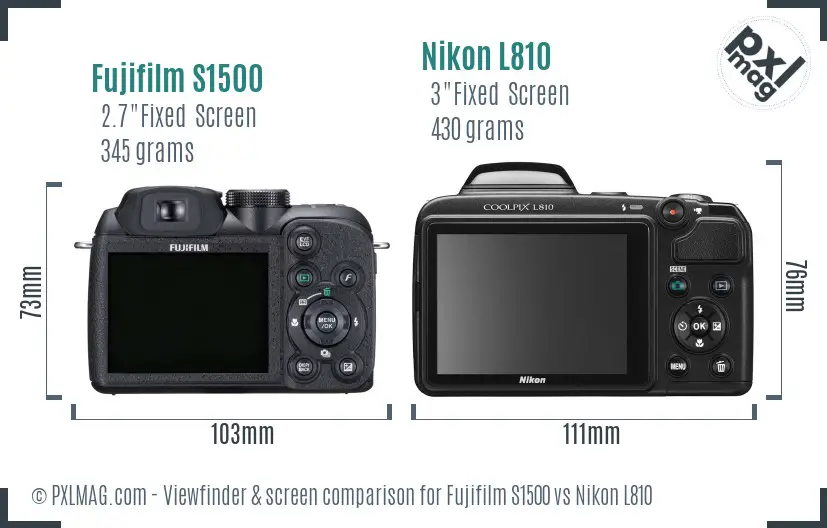 Fujifilm S1500 vs Nikon L810 Screen and Viewfinder comparison Fujifilm S1500 vs Nikon L810 Screen and Viewfinder comparison