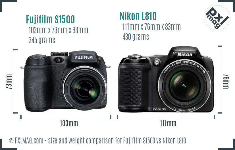 Fujifilm S1500 vs Nikon L810 size comparison Fujifilm S1500 vs Nikon L810 size comparison