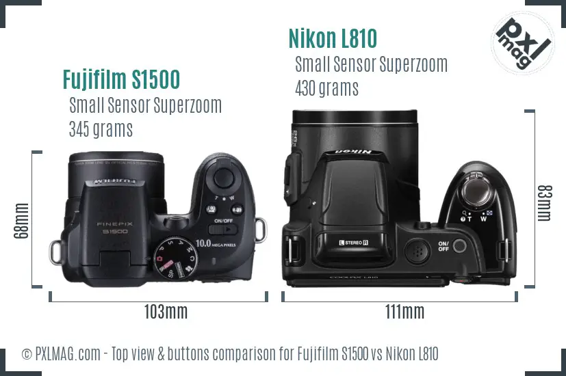 Fujifilm S1500 vs Nikon L810 top view buttons comparison Fujifilm S1500 vs Nikon L810 top view buttons comparison