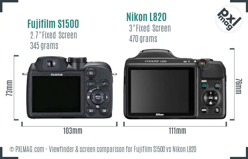 Fujifilm S1500 vs Nikon L820 Screen and Viewfinder comparison