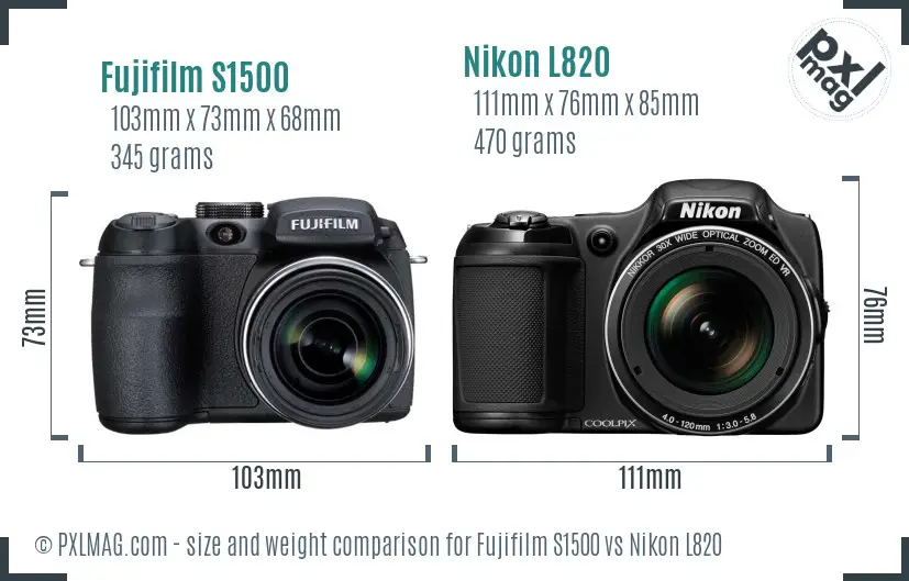 Fujifilm S1500 vs Nikon L820 size comparison