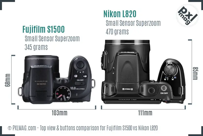 Fujifilm S1500 vs Nikon L820 top view buttons comparison