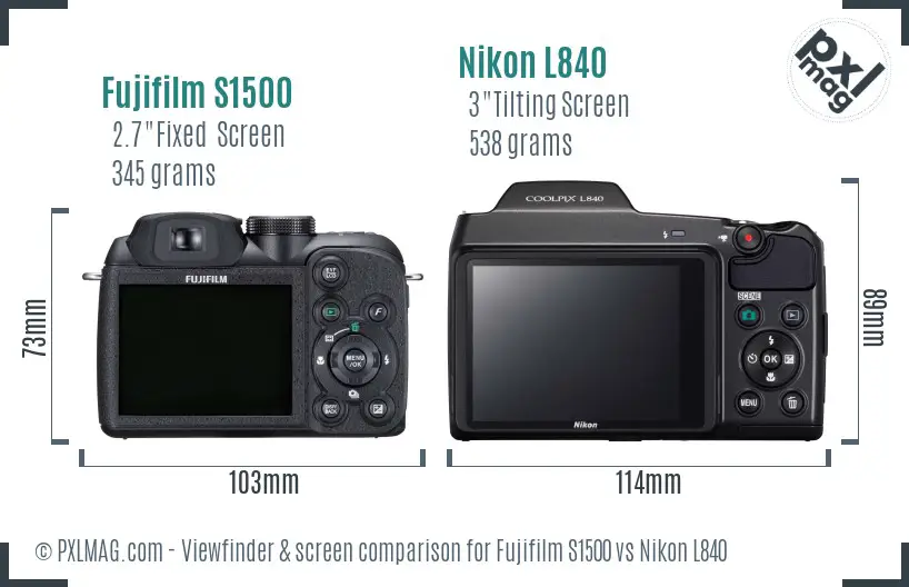 Fujifilm S1500 vs Nikon L840 Screen and Viewfinder comparison