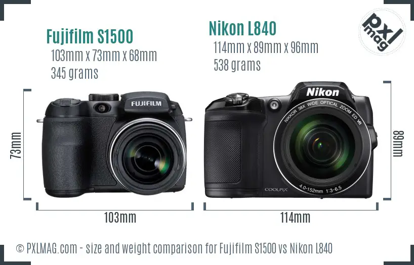 Fujifilm S1500 vs Nikon L840 size comparison