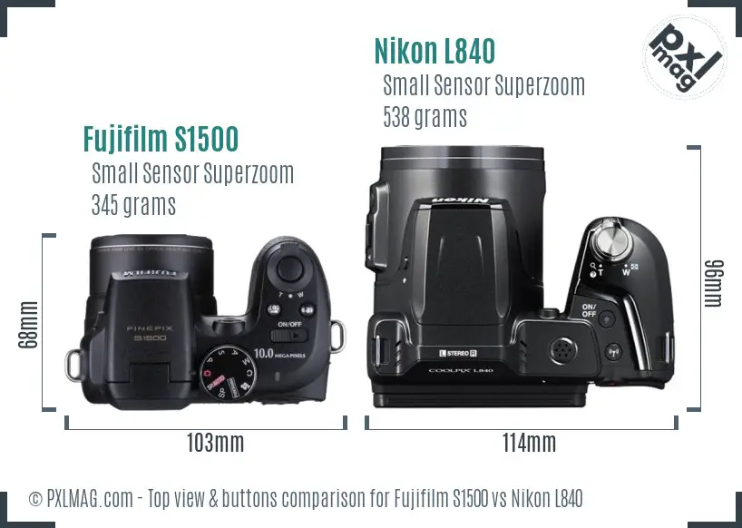 Fujifilm S1500 vs Nikon L840 top view buttons comparison