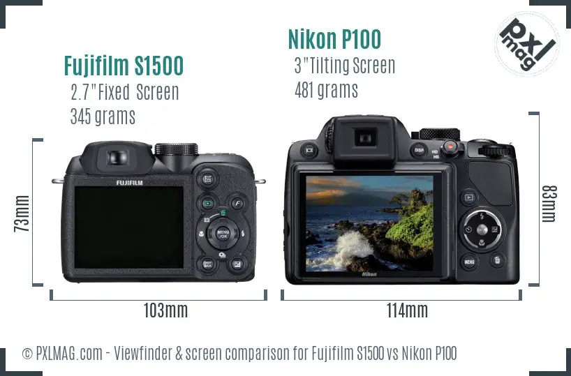 Fujifilm S1500 vs Nikon P100 Screen and Viewfinder comparison