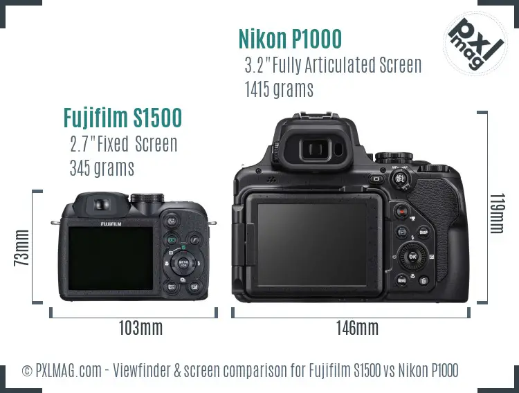 Fujifilm S1500 vs Nikon P1000 Screen and Viewfinder comparison