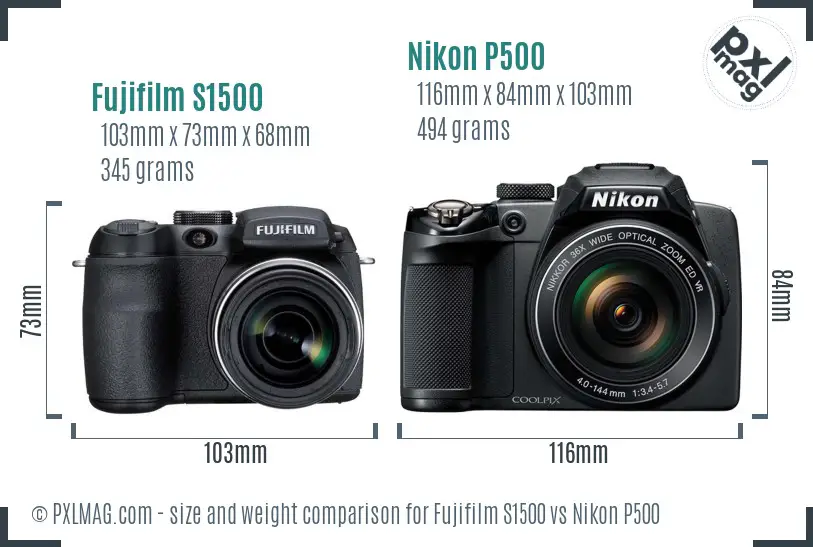 Size comparison between Fujifilm S1500 and Nikon P500