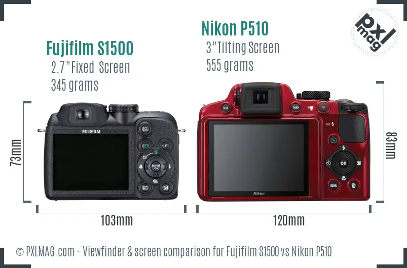 Fujifilm S1500 vs Nikon P510 Screen and Viewfinder comparison