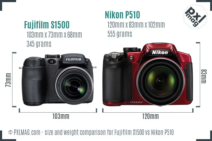 Fujifilm S1500 vs Nikon P510 size comparison